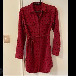 Red Polka Dot Shirt Dress from Express